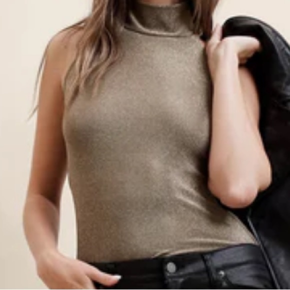NWOT BANANA REPUBLIC MOCK NECK  GOLD SPARKLE HALTER TOP - Picture 1 of 5